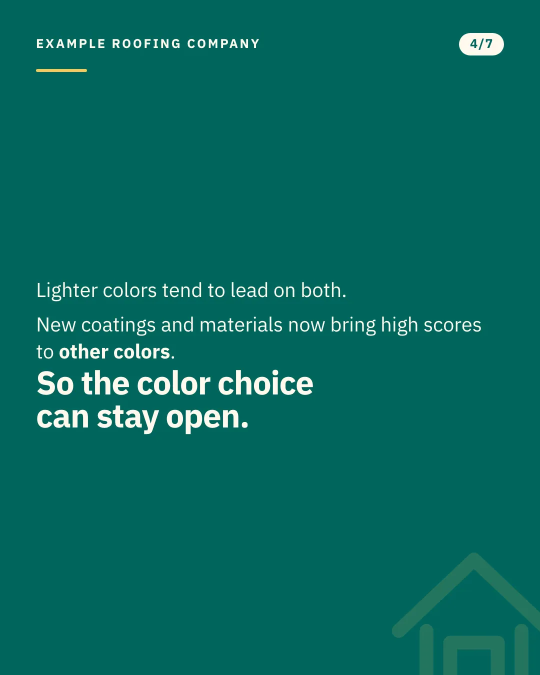 Slide 4 of 7. Card reading: Lighter colors tend to lead on both. New coatings and materials now bring high scores to other colors. So the color choice can stay open. Typographic card, no photograph.